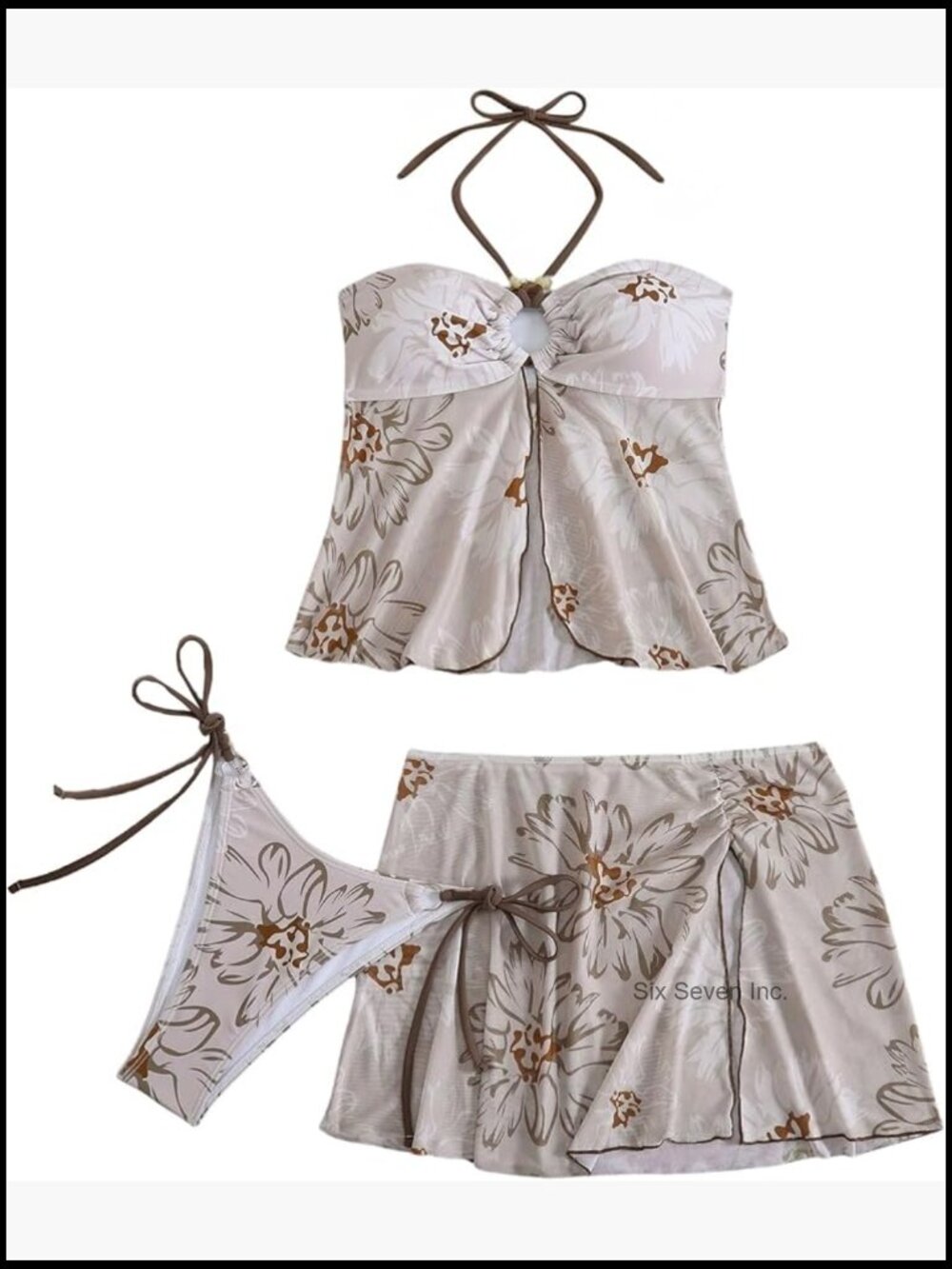3 Piece Bikini Set with Cover Up Halter Bandeau String Tie